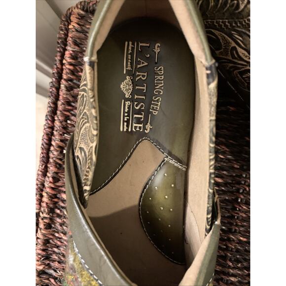 L'Artiste Zagabank Clog Size 9 Olive Multi Leather & Woven Textile Slip On Boho - Picture 5 of 9